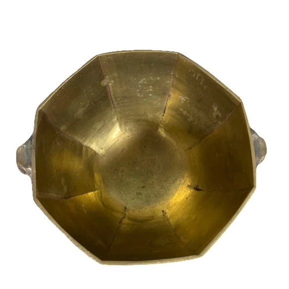 Vintage Brass Footed Pedestal Bowl Or Planter Elephant Head Detail - Picture 4 of 5